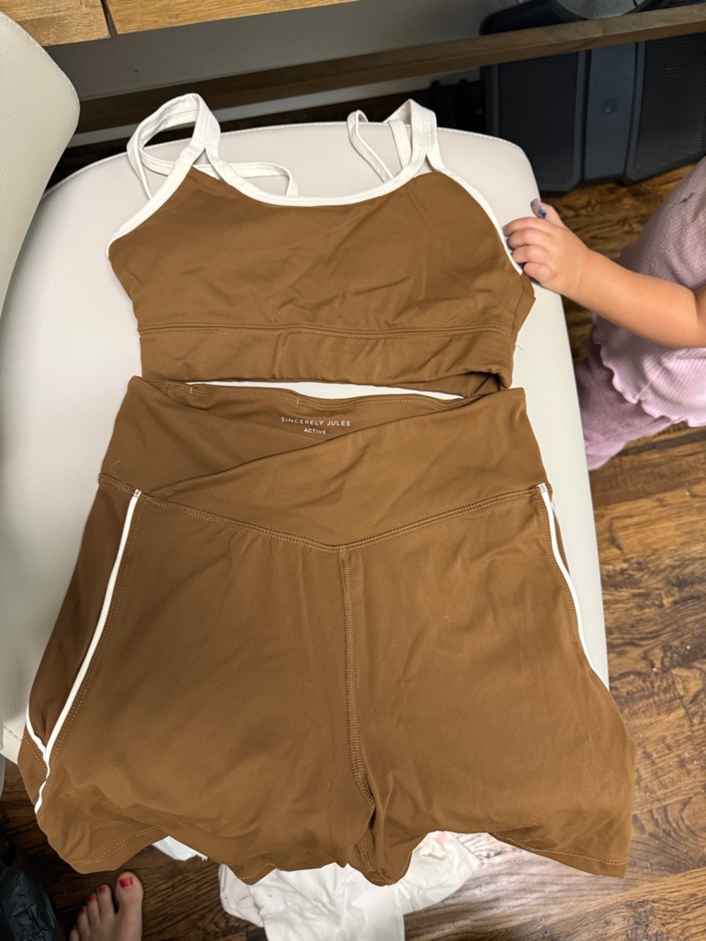 Sincerely Jules Brown Athletic Shorts with White Trim